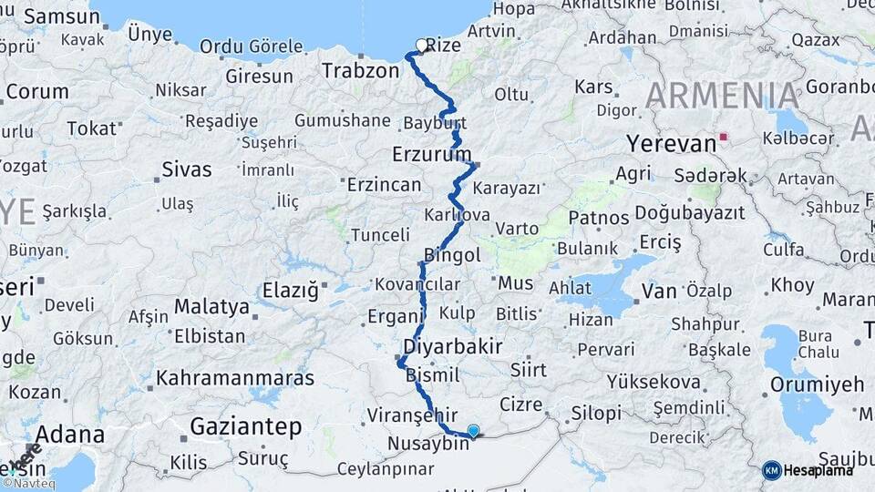 Mardin Nusaybin Rize Arası Kaç Km - Yol Haritası