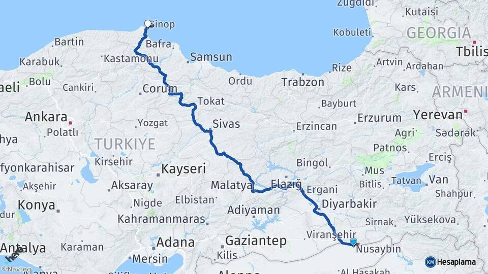 Mardin Nusaybin Sinop Arası Kaç Km - Yol Haritası