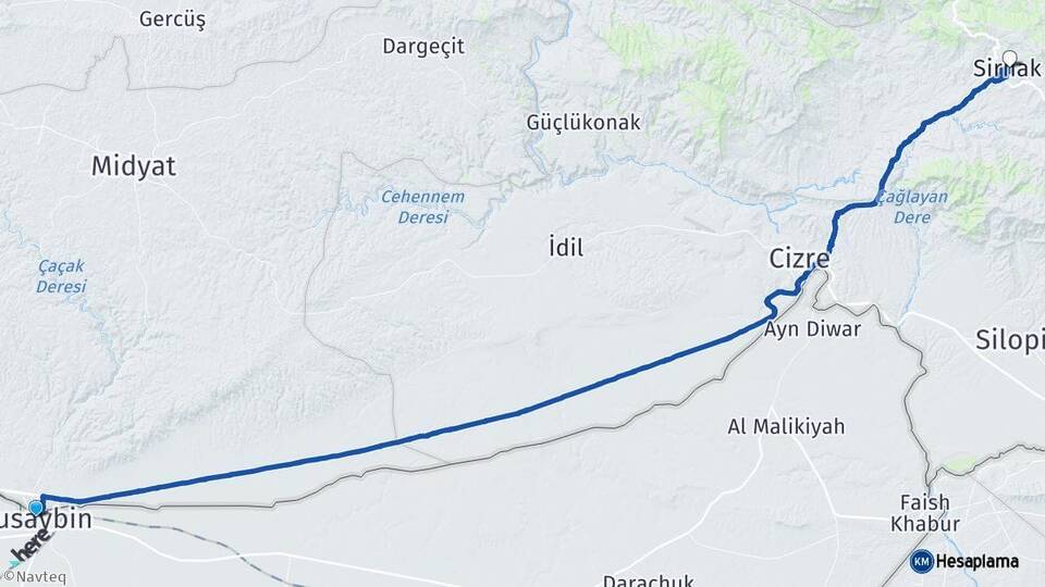 Mardin Nusaybin Şırnak Arası Kaç Km - Yol Haritası