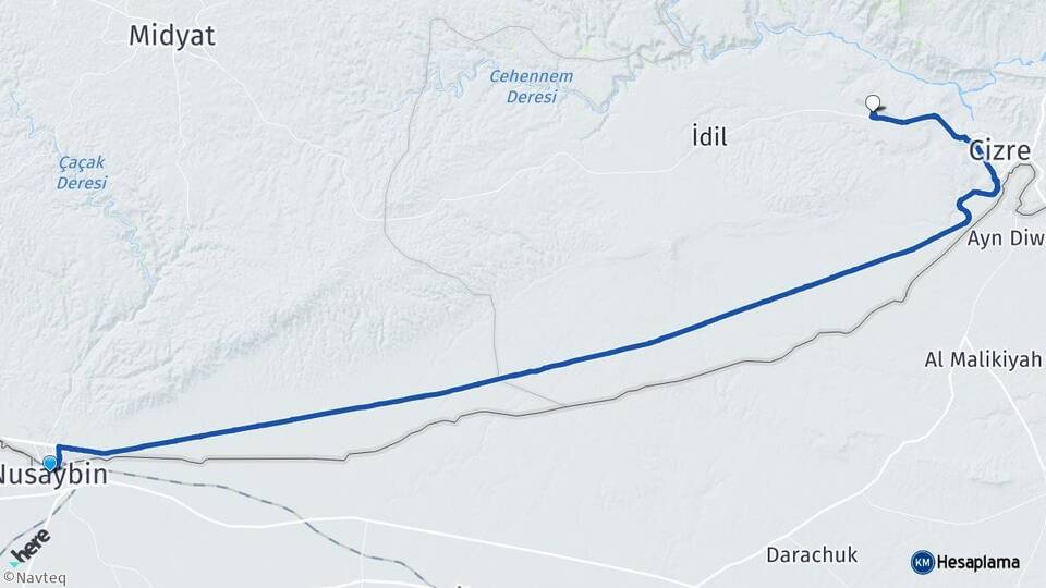 Mardin Nusaybin Şırnak Şerafettin Elçi Havalimanı Arası Kaç Km - Yol Haritası