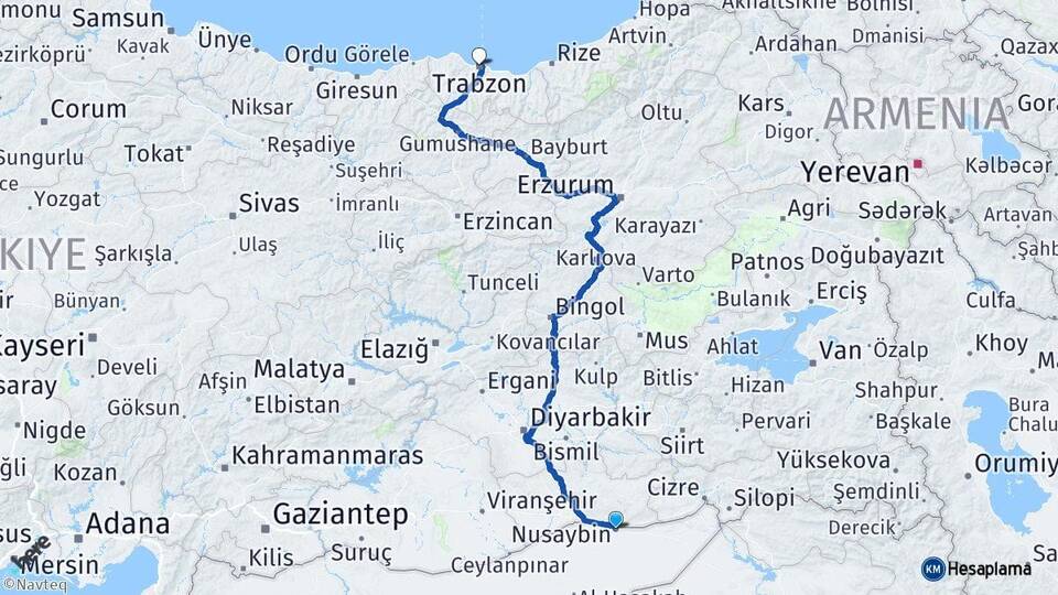 Mardin Nusaybin Trabzon Arası Kaç Km - Yol Haritası