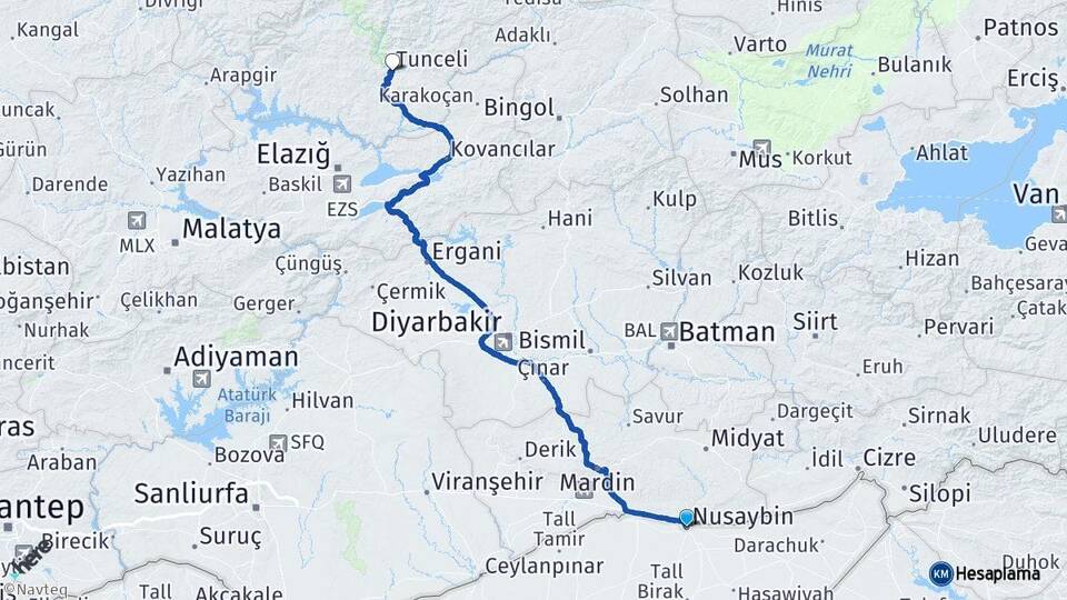 Mardin Nusaybin Tunceli Arası Kaç Km - Yol Haritası