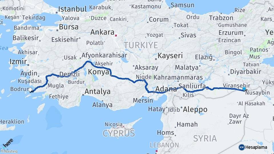 Mardin Nusaybin Turgutreis Bodrum Muğla Arası Kaç Km - Yol Haritası