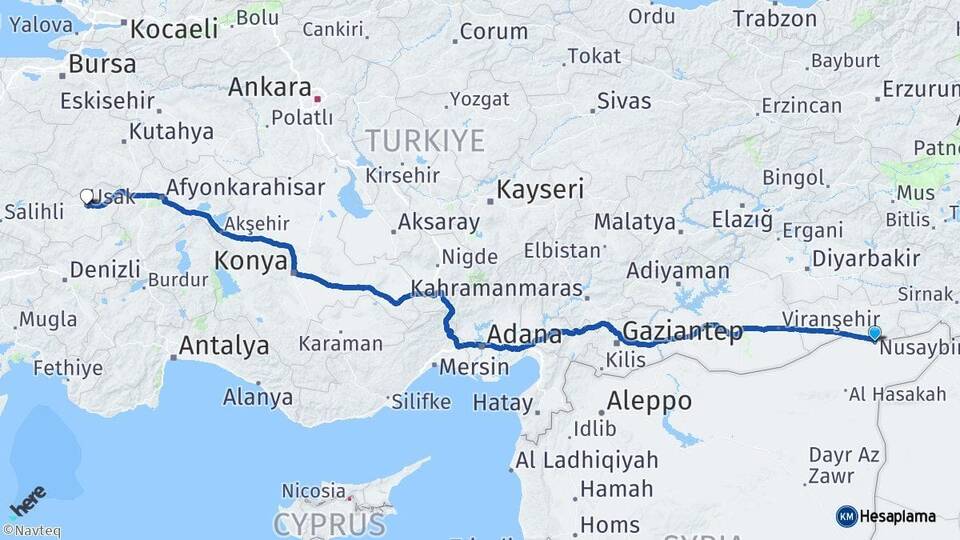 Mardin Nusaybin Uşak Arası Kaç Km - Yol Haritası