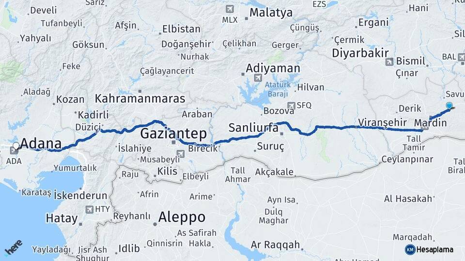 Mardin Ömerli Adana Arası Kaç Km - Yol Haritası
