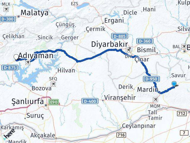 Mardin Ömerli Adıyaman Arası Kaç Km - Yol Haritası