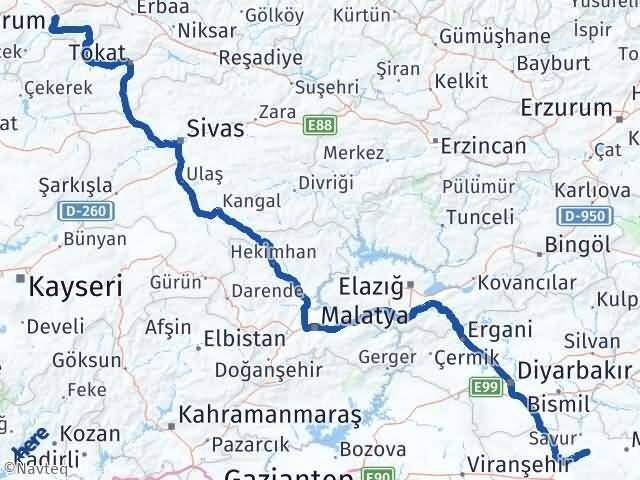 Mardin Ömerli Amasya Arası Kaç Km - Yol Haritası