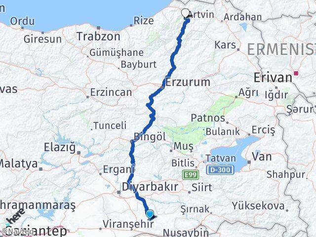 Mardin Ömerli Artvin Arası Kaç Km - Yol Haritası