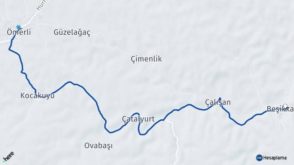 Mardin Ömerli Beşikkaya Ömerli Arası Kaç Km - Yol Haritası