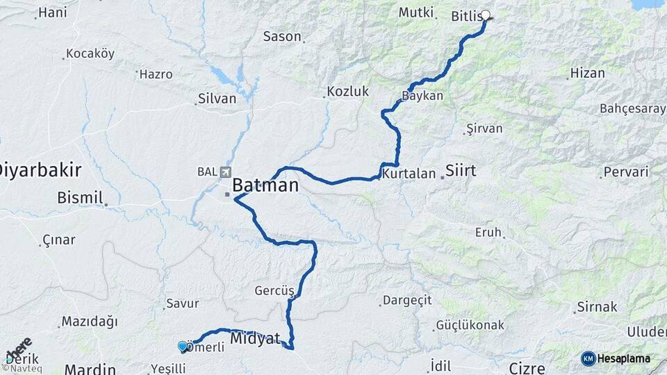 Ömerli Bitlis Arası Kaç Km - Yol Tarifi