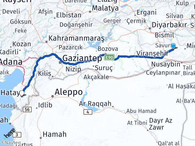 Mardin Ömerli Hatay Arası Kaç Km - Yol Haritası