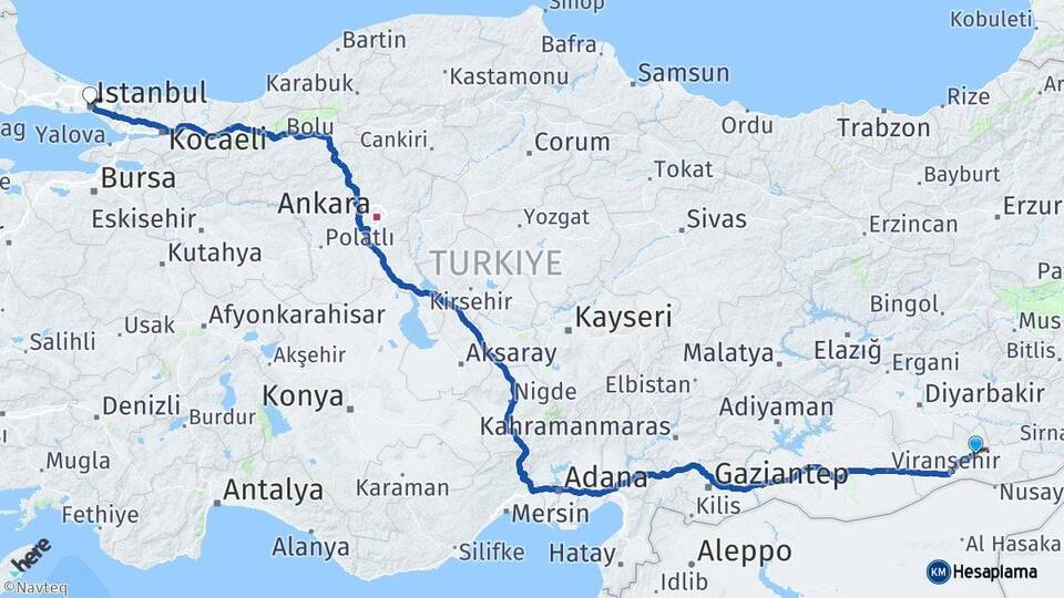 Mardin Ömerli İstanbul Arası Kaç Km - Yol Haritası