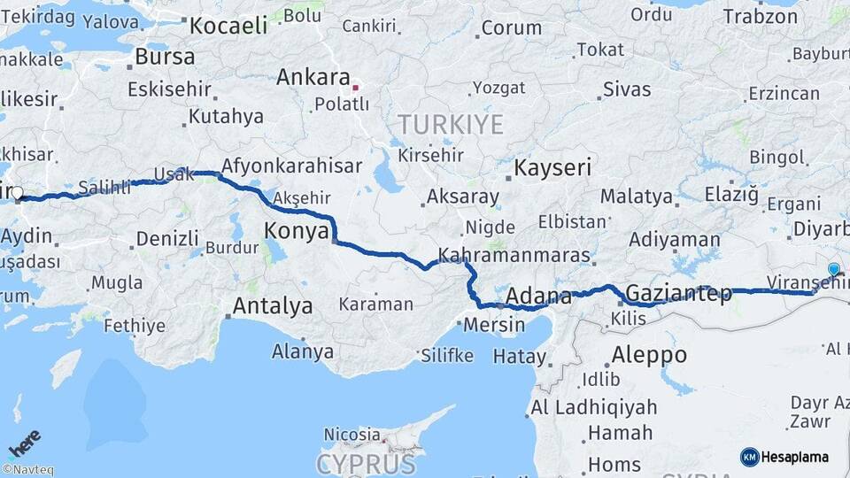 Mardin Ömerli İzmir Arası Kaç Km - Yol Haritası