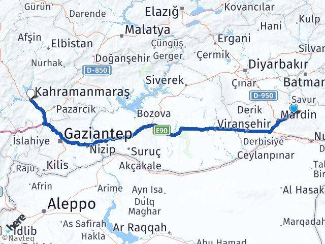 Mardin Ömerli Kahramanmaraş Arası Kaç Km - Yol Haritası