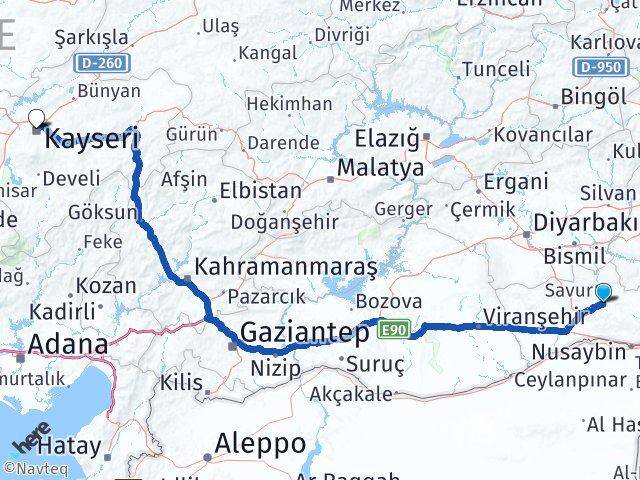 Mardin Ömerli Kayseri Arası Kaç Km - Yol Haritası