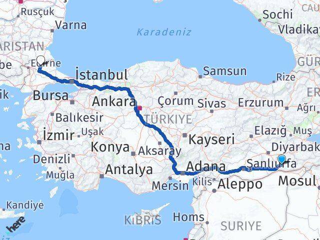 Mardin Ömerli Kırklareli Arası Kaç Km - Yol Haritası