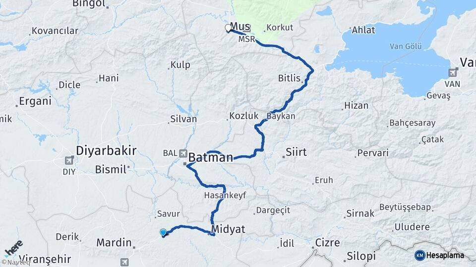 Mardin Ömerli Muş Arası Kaç Km - Yol Haritası