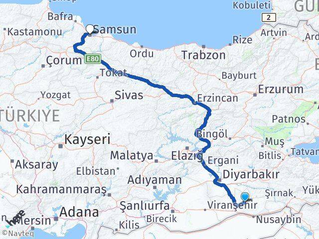 Mardin Ömerli Samsun Arası Kaç Km - Yol Haritası