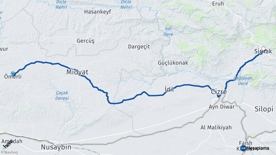 Mardin Ömerli Şırnak Arası Kaç Km - Yol Haritası