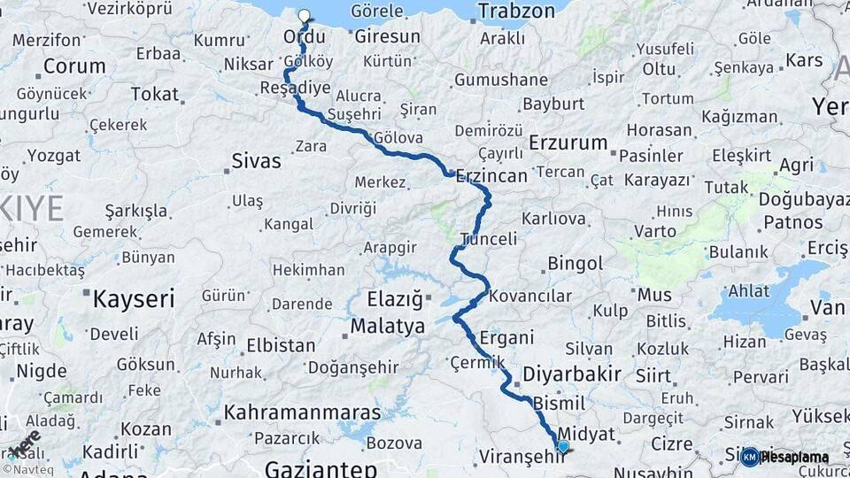 Mardin Ordu Arası Kaç Km - Yol Haritası