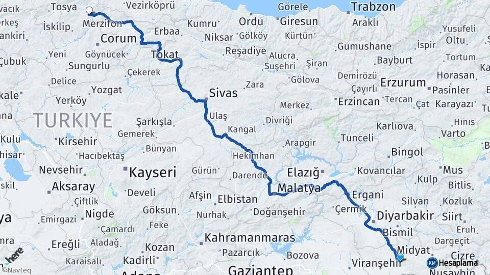 Mardin Osmancık Çorum Arası Kaç Km - Yol Haritası