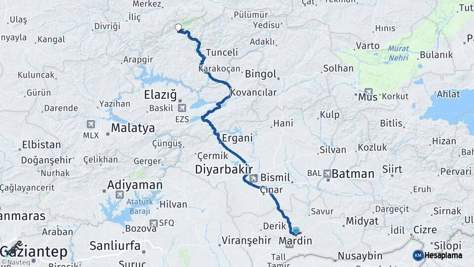 Mardin Ovacık Tunceli Arası Kaç Km - Yol Haritası