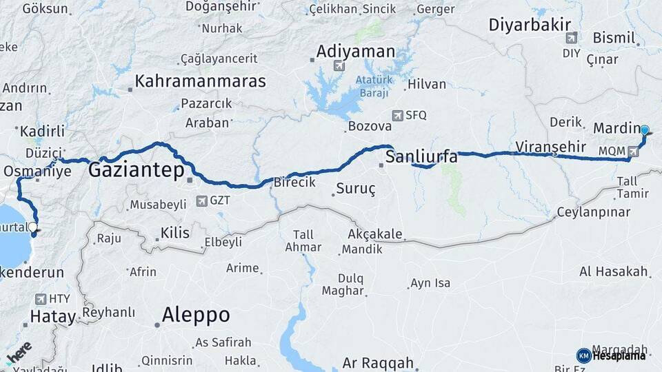 Mardin Payas Hatay Arası Kaç Km - Yol Haritası
