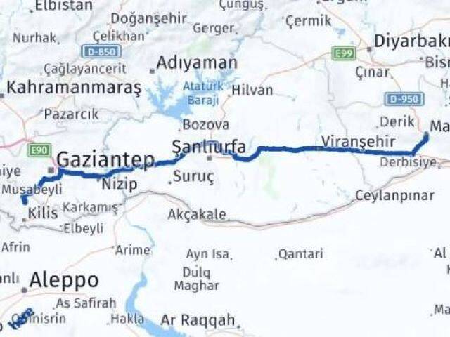 Mardin Polateli Kilis Arası Kaç Km - Yol Haritası