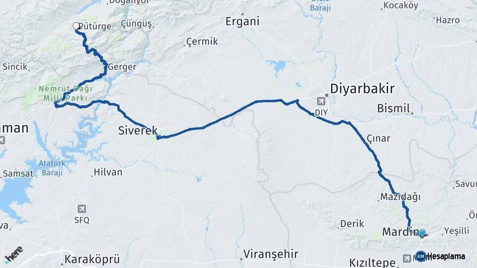 Mardin Pütürge Malatya Arası Kaç Km - Yol Haritası