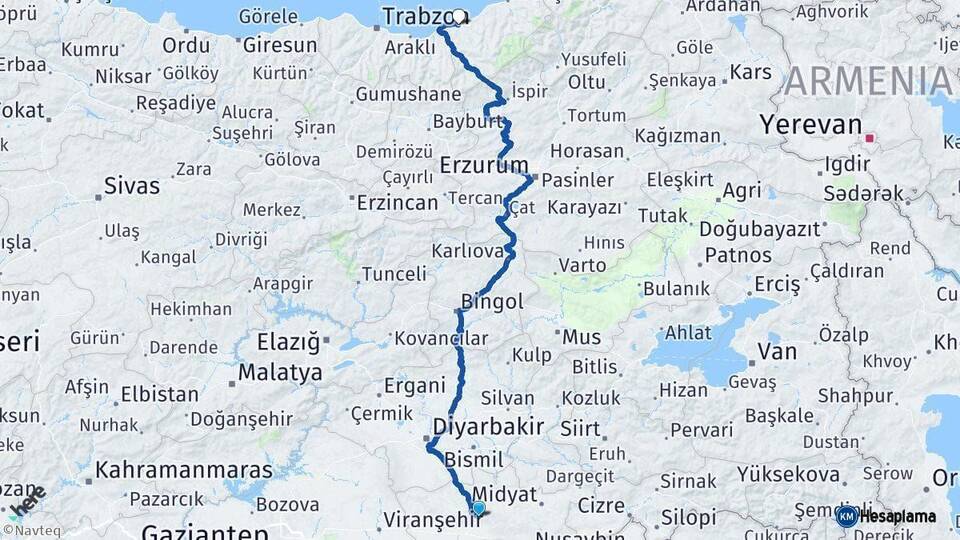 Mardin Rize Arası Kaç Km - Yol Haritası