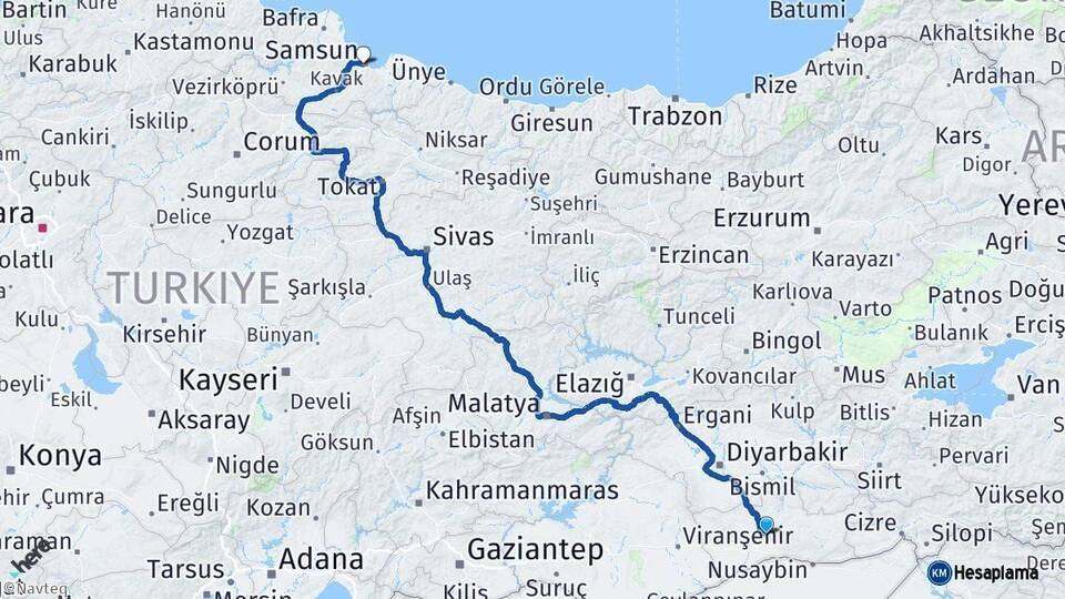 Mardin Samsun Arası Kaç Km - Yol Haritası