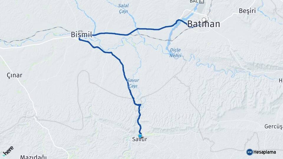 Mardin Savur Batman Arası Kaç Km - Yol Haritası