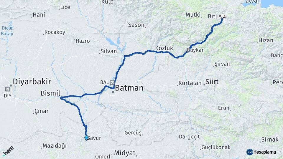 Mardin Savur Bitlis Arası Kaç Km - Yol Haritası