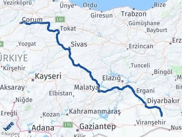 Mardin Savur Çorum Arası Kaç Km - Yol Haritası