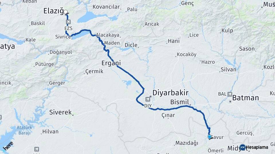 Mardin Savur Elazığ Arası Kaç Km - Yol Haritası
