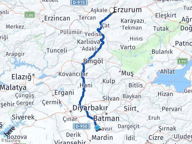 Mardin Savur Erzurum Arası Kaç Km - Yol Haritası
