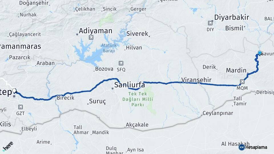 Mardin Savur Gaziantep Arası Kaç Km - Yol Haritası