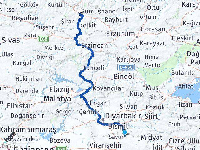 Mardin Savur Gümüşhane Arası Kaç Km - Yol Haritası