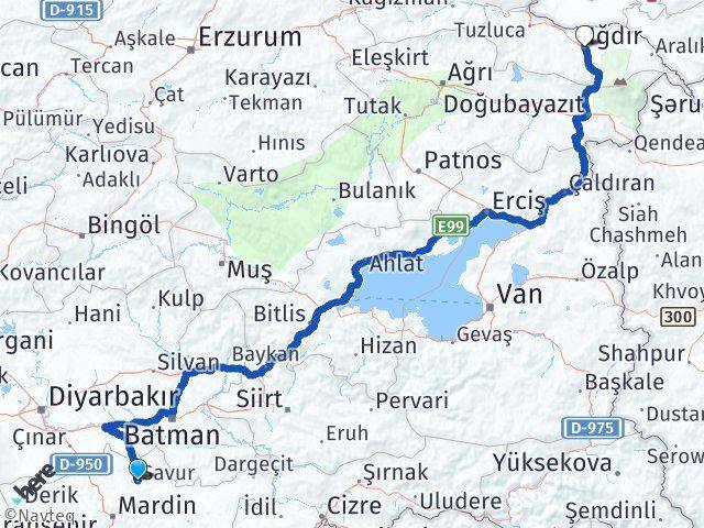 Mardin Savur Iğdır Arası Kaç Km - Yol Haritası