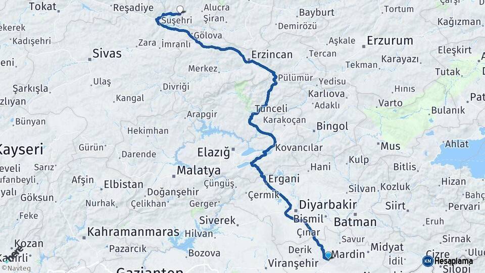 Mardin Şebinkarahisar Giresun Arası Kaç Km - Yol Haritası