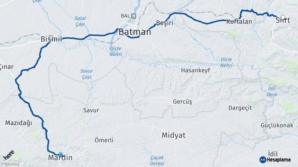 Mardin Siirt Arası Kaç Km - Yol Haritası