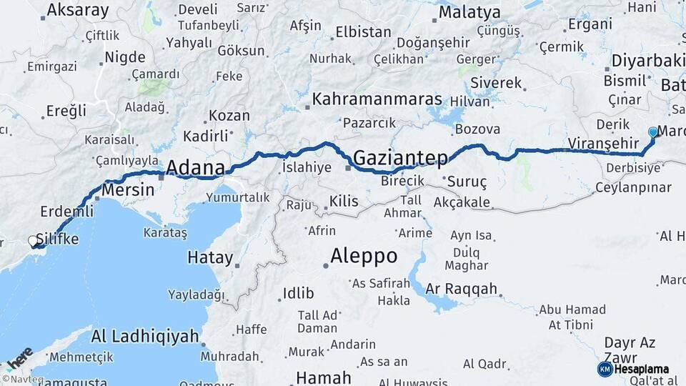 Mardin Silifke Mersin Arası Kaç Km - Yol Haritası