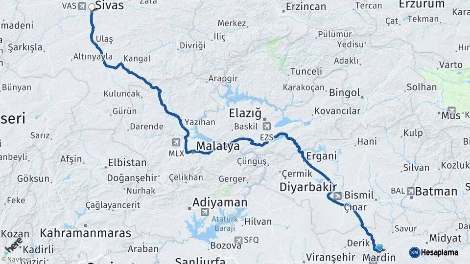 Mardin Sivas Arası Kaç Km - Yol Haritası