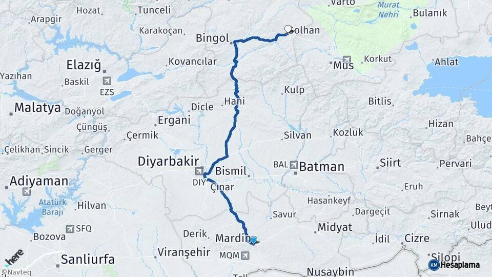 Mardin Solhan Bingöl Arası Kaç Km - Yol Haritası