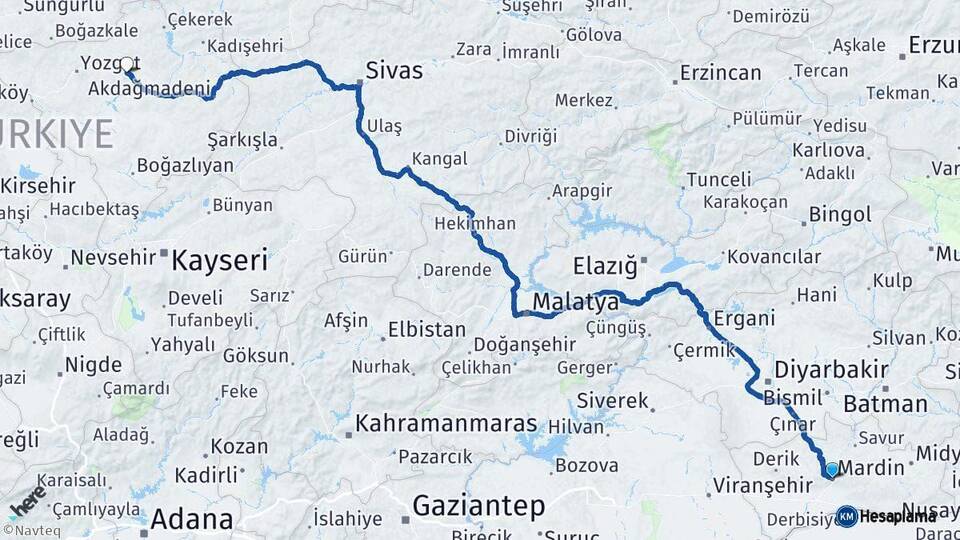 Mardin Sorgun Yozgat Arası Kaç Km - Yol Haritası