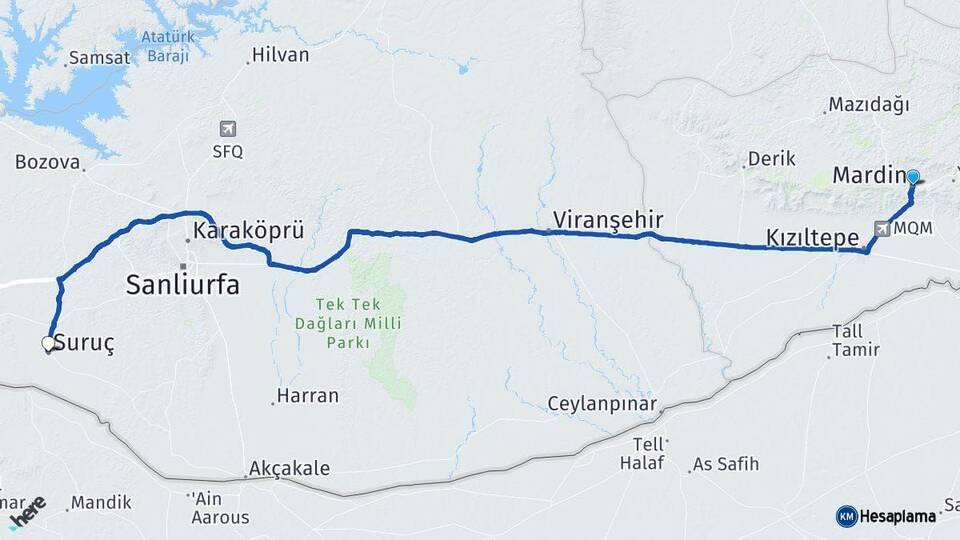 Mardin Suruç Şanlıurfa Arası Kaç Km - Yol Haritası