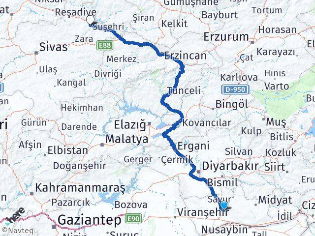 Mardin Suşehri Sivas Arası Kaç Km - Yol Haritası