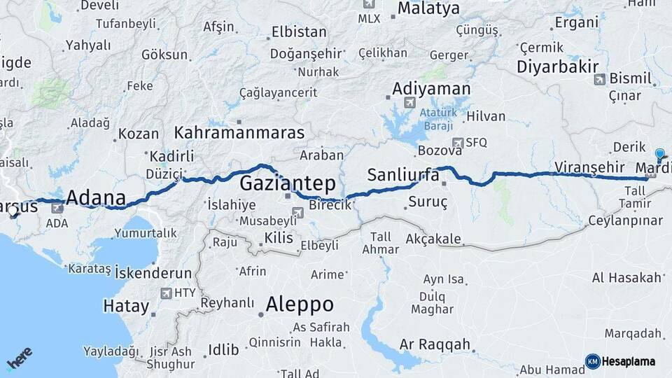 Mardin Tarsus Mersin Arası Kaç Km - Yol Haritası