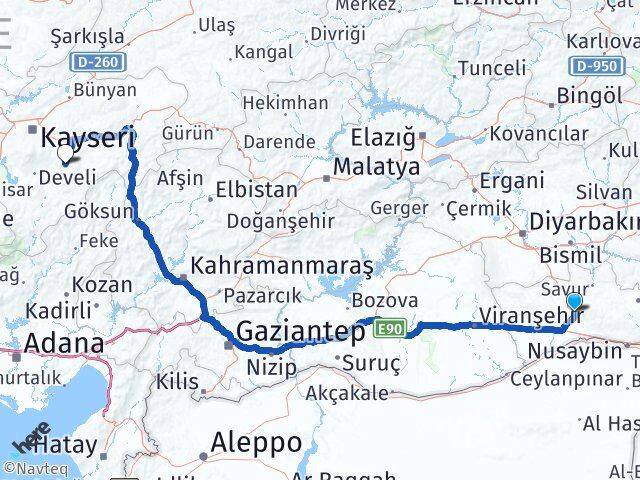 Mardin Tomarza Kayseri Arası Kaç Km - Yol Haritası