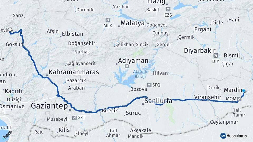 Mardin Tufanbeyli Adana Arası Kaç Km - Yol Haritası